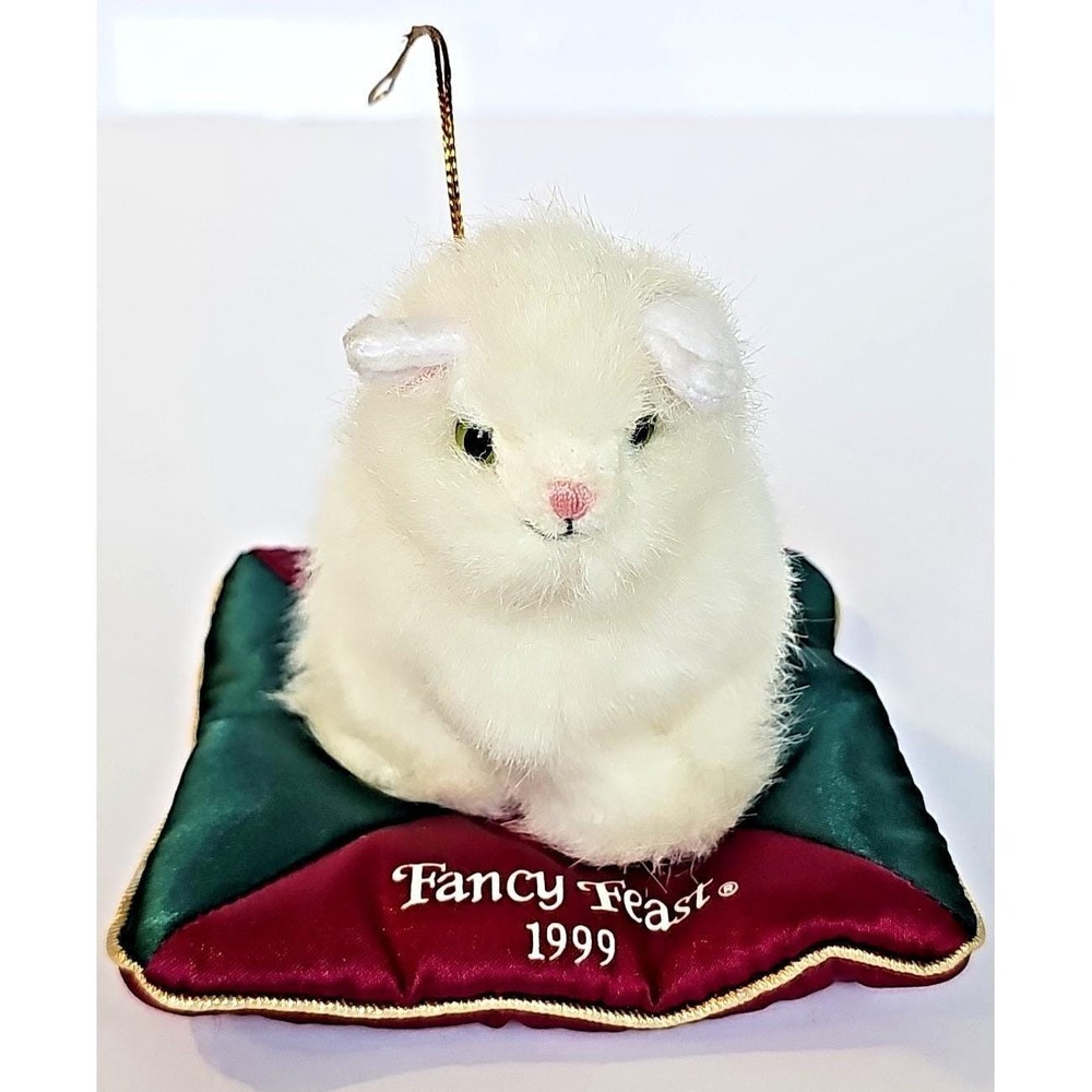 1999 Fancy Feast Cat Plush Ornament White Persian Pillow Holiday Collectible